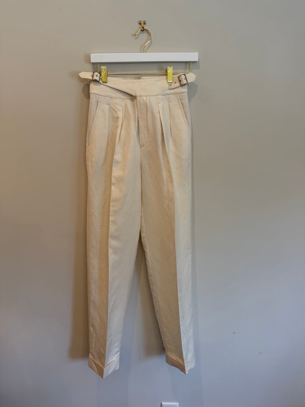 Loro Piana Linen Silk Belted Pleated Trousers IT 38 NWT